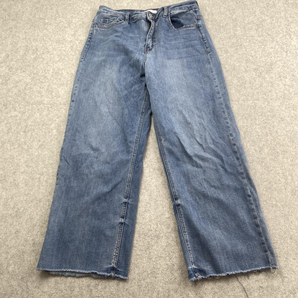 Vervet High Rise Wide Leg Jeans Womens 31 (29x25) Blue Med Wash Raw Hem Stretch